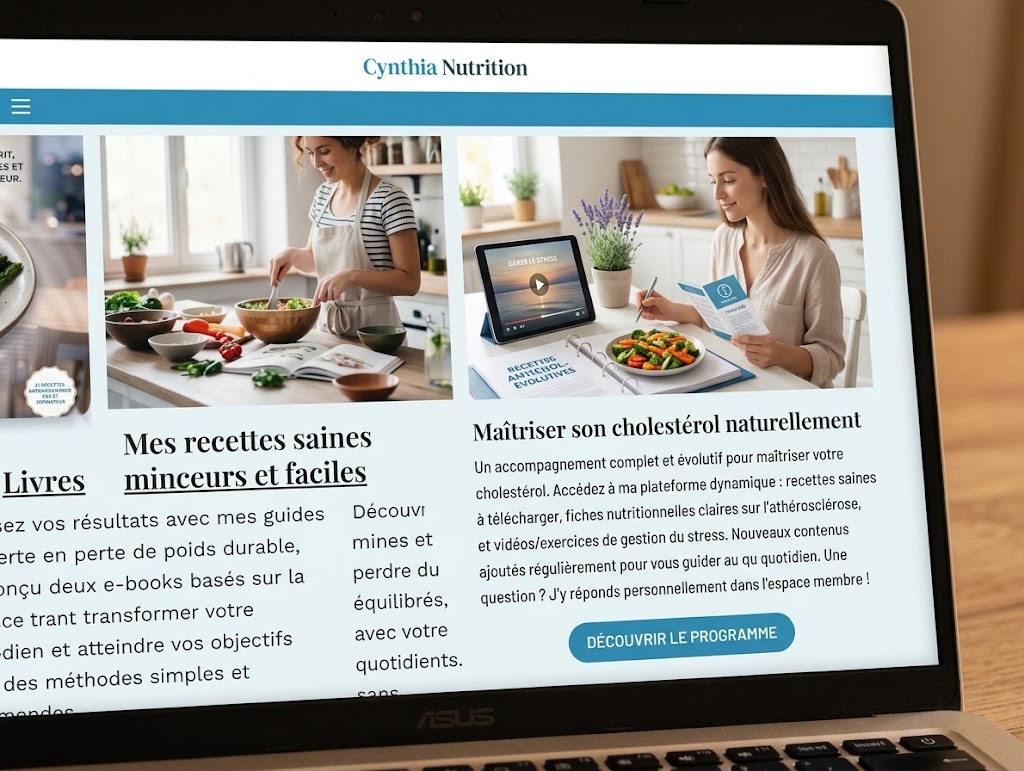 Plateforme d'accompagnement nutritionnel cholestérol : recettes anti-cholestérol, fiches pratiques et gestion du stress